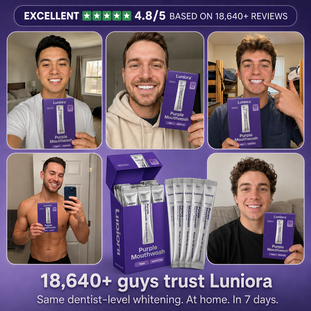 Luniora Purple Mouthwash for Teeth Whitening - Instant Whitening - 20 pack