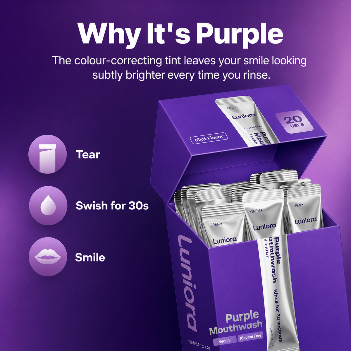 Luniora Purple Mouthwash - Instant Whitening
